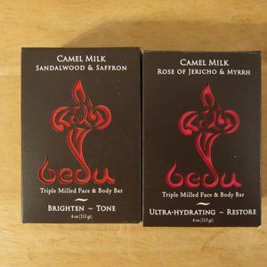 2 BEDU Camel Milk Soap Rose of Jericho & Myrrh 4 oz Bars